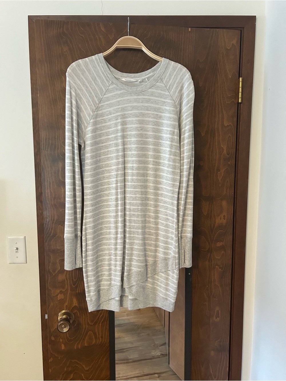 Athleta Light Gray and White Striped Pullover